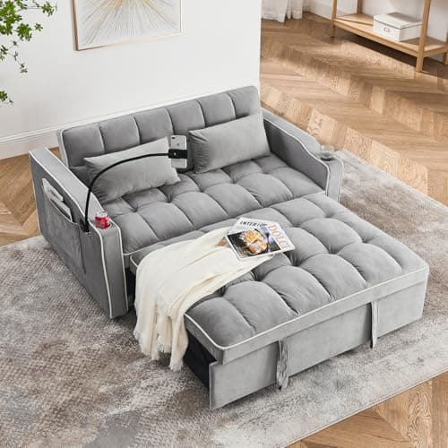 3-in-1 Velvet Convertible Sofa Bed with Adjustable Backrest, Gray