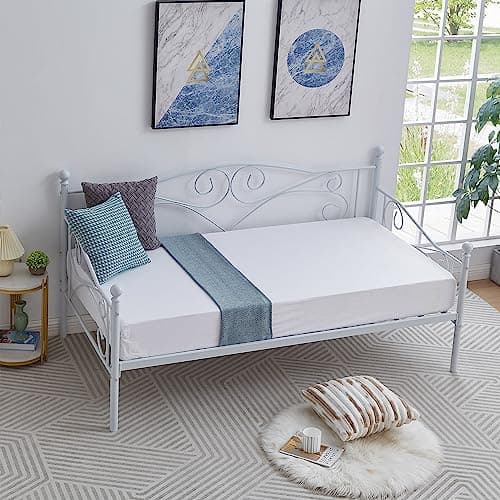 VECELO Metal Daybed Frame, Twin Size with Headboard & Slats Support