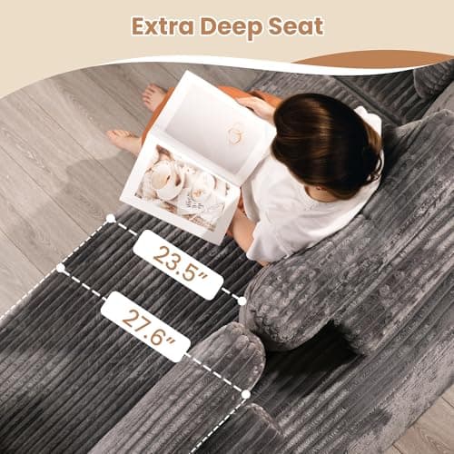 HOOOWOO Cloud Modular Sectional Couch, No Assembly, Gray Plush Corduroy