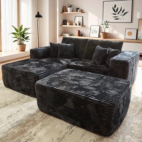Stupendous Grey Faux Fur Oversized Chaise Lounge Chair Sofa Bed (81", 2PCS)