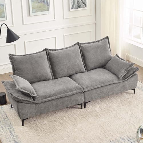 Antetek Comfortable Oversized Cloud Velvet 3-Seater Sofa, Grey