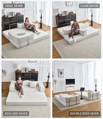 Modern 82.67" Fold-Out Sofa Bed, King Size, White Corduroy Fabric