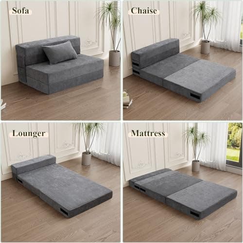 HOMFINE Gray Folding Sofa Bed - Convertible Living Room Sleeper Chair