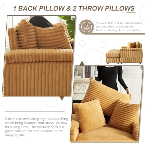 Upholstered Yellow Chaise Lounge Chair with Ottoman, 43.3" Corduroy Sectional