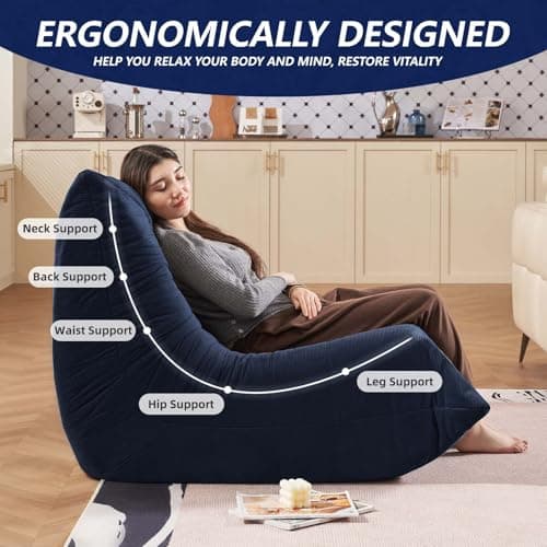 Ergonomic Bean Bag Chair with Memory Foam, Multi-Functional Living Room & Bedroom Sofa (Blue)