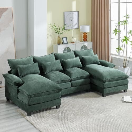 110.2" U-Shaped Chenille Couch, Modern 4-Seat Sectional with Double Chaise