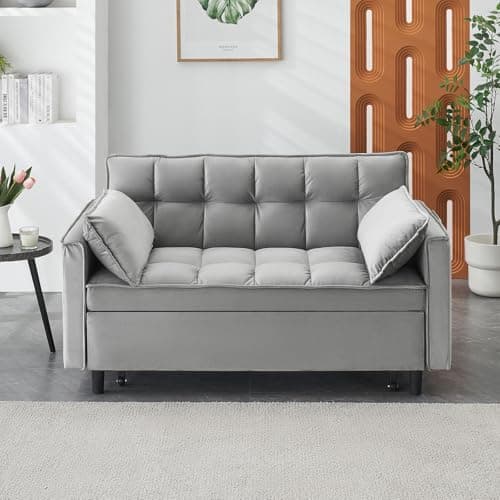 Grey 3-in-1 Convertible Velvet Bed Sofa, Pull-out Lounger with Reclining Backrest (55.1")