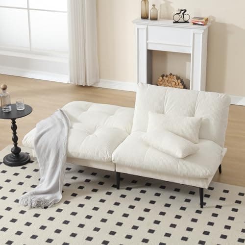 Gray 72'' Corduroy Adjustable Backrest Sleeper Sofa Bed (White)