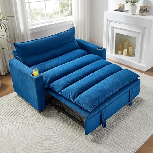 Beige 36-Inch 3-in-1 Pull Out Couch Sofa Bed with Velvet Backrest