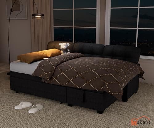 DeepGrey Linen Reversible Sectional Sleeper Couch with Storage and Pull-Out Bed