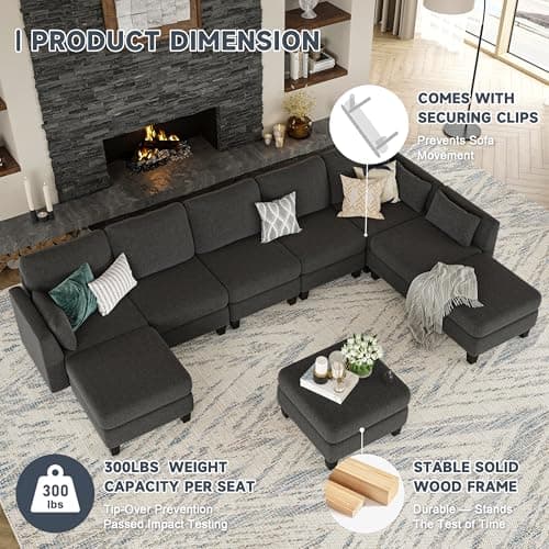 Dimgrey 6 Seat Convertible U Shaped Sectional Sofa, High Density Memory Foam