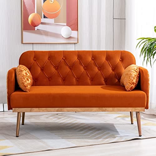 Elegant 55-inch Velvet Sofa with Moon Pillows, Navy Blue, 600 lbs Capacity