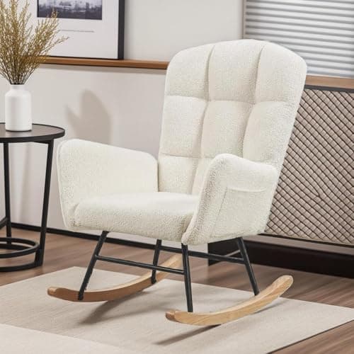 Grey Teddy Upholstered Glider Rocking Chair - Nursery & Living Room Accent