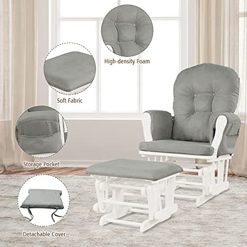 Costzon Light Gray Upholstered Glider with Ottoman and Storage