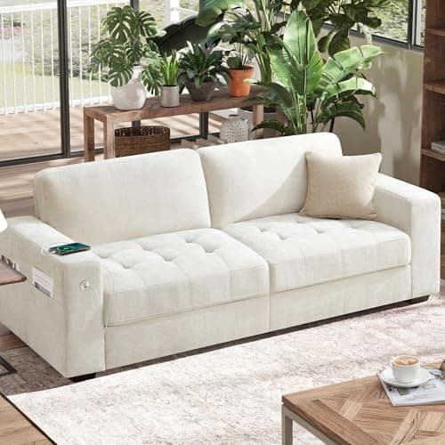 Hanherry 89" Living Room Sofa, Medium Firm Seat, USB Port, Chenille Fabric, Small Space