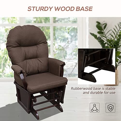 HOMCOM Brown Glider Rocking Chair with Ottoman and Padded Seat