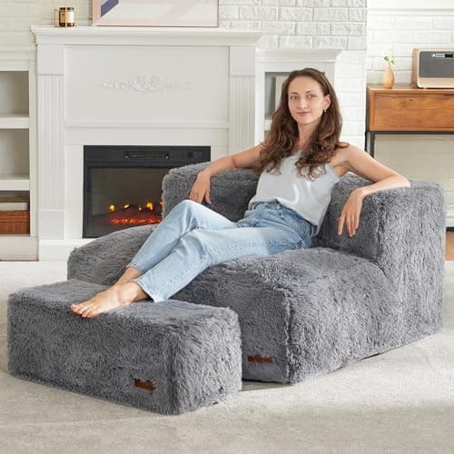 Hobestluk Grey Large Bean Bag Chair with Ottoman for Adults