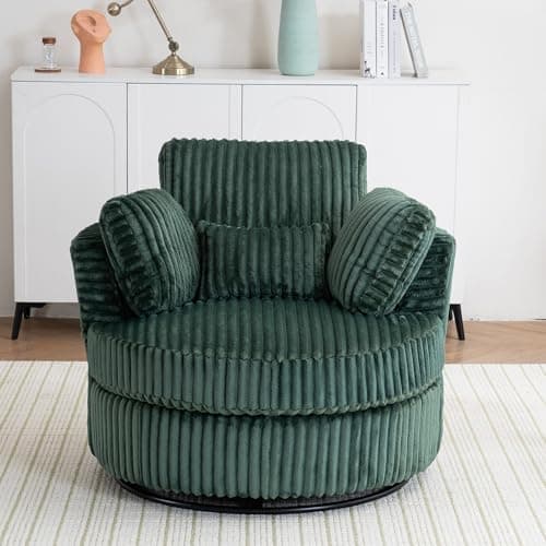 Green 360-Degree Swivel Barrel Chair with Thick Cushion & Throw Pillows