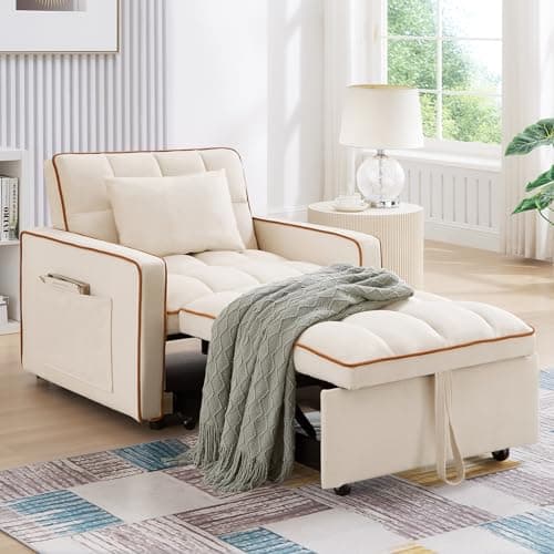 3-in-1 Convertible Velvet Sleeper Chair for Small Spaces, Apartment, and Office - Blue