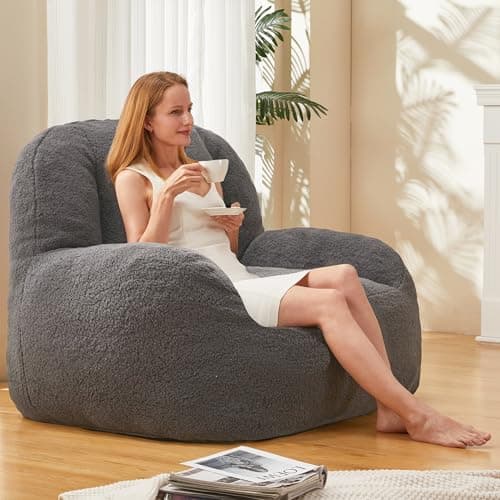 Homguava Giant Bean Bag Chair for Adults, Dark Grey Lazy Lounger with Filler Included