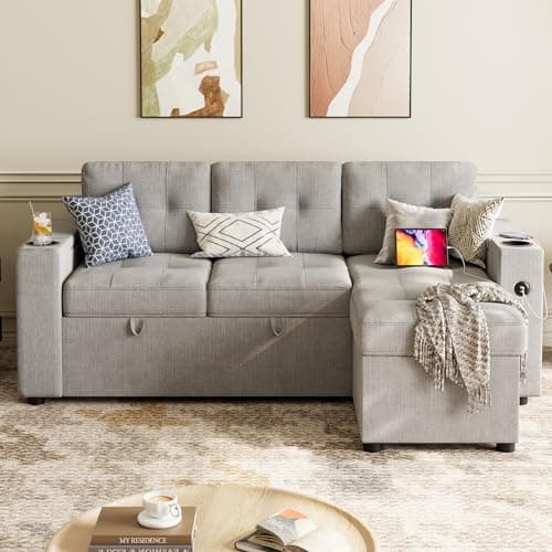 GAOMON 84 Inch L-Shaped Pull Out Sofa Bed with Storage
