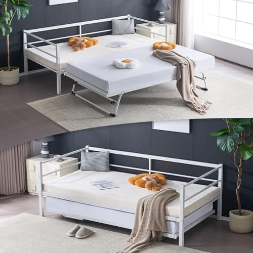 Metal Daybed with Trundle for Twin Size Mattress, No Box Spring Required - Black