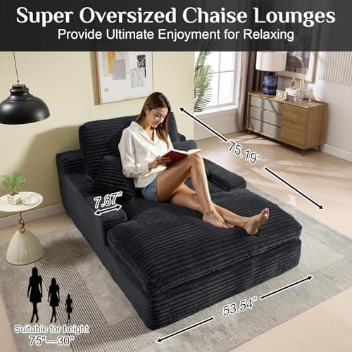 OuYesSir Black 2-Seater Fluffy Chaise Lounge Chair Bed for Living Room