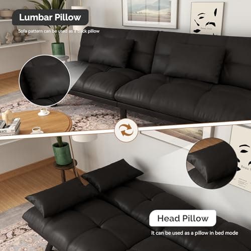 70 Inch Water-Resistant Light Black Futon Sofa Bed Couch