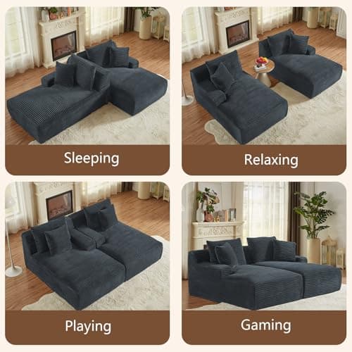Oversized Dark Grey Corduroy Chaise Lounge Chair, Modern Recliner Sleeper Sofa for Living Room & Bedroom
