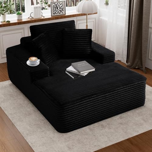 Oversized Dark Gray Faux Fur Chaise Lounge Chair with Recliner & Throw Pillows