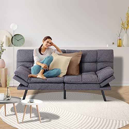 Modern Futon Sofa Bed for Small Spaces, Dark Grey