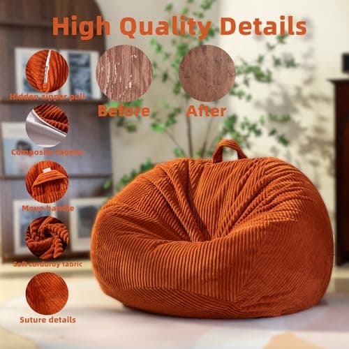 Giant Green Soft Corduroy Stuffed Animal Storage Bean Bag Chair