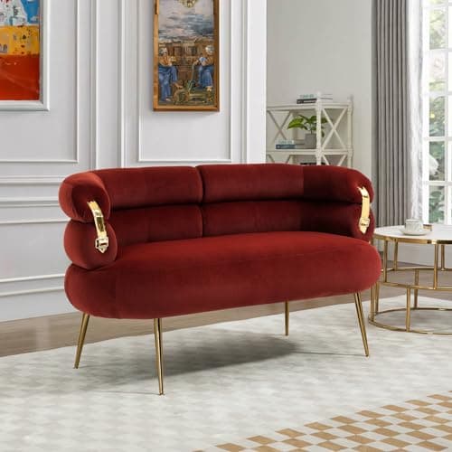 Antetek Velvet Loveseat Sofa with Golden Decor, Grey