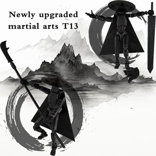 T13 Action Figure Accessories, Dummy 13 Multi-Jointed 3D Printed Toys (Black)
