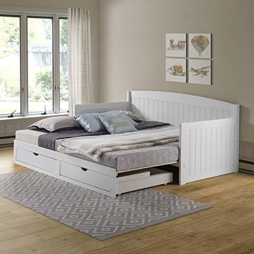 Alaterre Harmony Wood Daybed, Twin Size, White, 440 lbs Capacity, Kids Sleepover, 2 Drawers