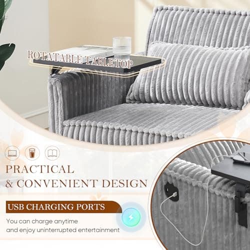 Antetek 3-in-1 Corduroy Convertible Sofa Bed, Gray with Movable Table & USB Ports