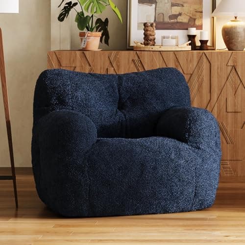 Dark Blue Teddy Fabric Adult Bean Bag Chair