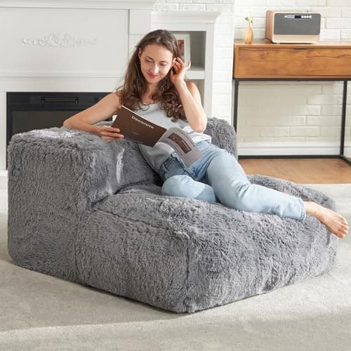 Hobestluk Grey Large Bean Bag Chair with Ottoman for Adults