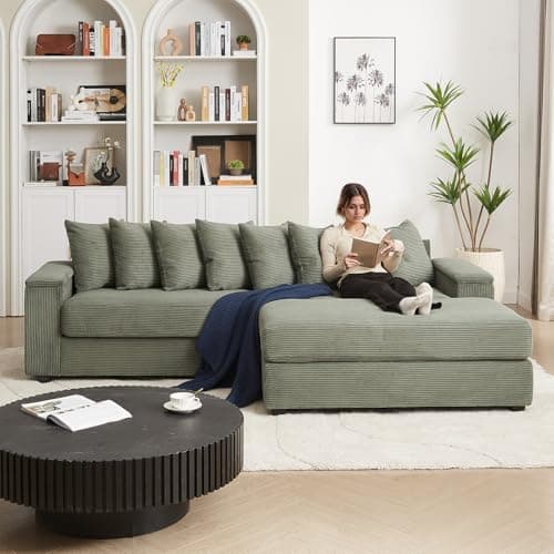 Oversized L-Shape Storage Couch, 104-inch Loveseat, Green Modular Sofa with Pillows for Living Room