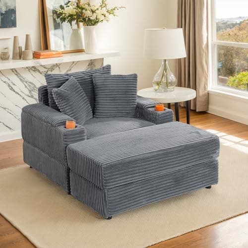 Oversized Chaise Lounge Convertible Sleeper Sofa Bed (Grey)