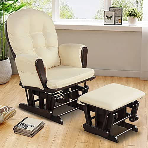 Costzon Light Gray Upholstered Glider with Ottoman and Storage