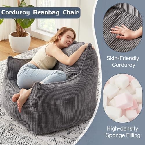 Giant Comfy Corduroy Bean Bag Chair with Armrests