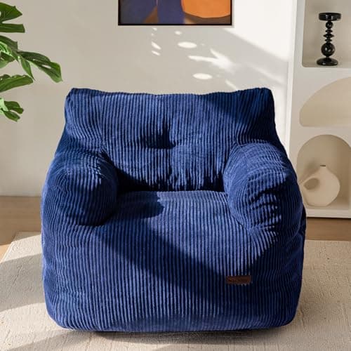 MAXYOYO Navy Tufted Bean Bag Chair with Filler for Living Room & Bedroom