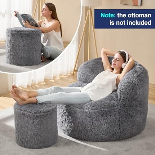 Hobestluk Oversize Bean Bag Chair for Adults, Grey