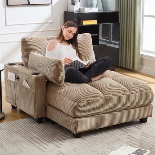 91" Orange Oversized Chaise Lounger with USB & Cup Holder for Living Room/Bedroom