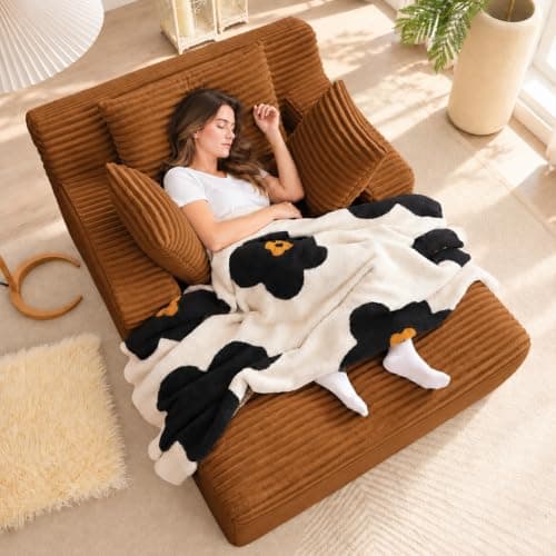 49" Chaise Lounge Indoor, Oversized Chaise Lounge Chair with 3 Comfy Pillows for Living Room Bedroom, Wide Arms Corduroy Fabric High-Density Foam No Assembly Required (White)
