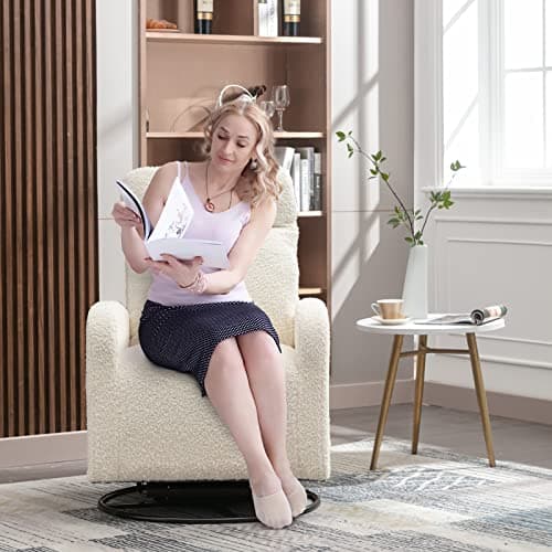 Antetek 360° Swivel Glider Chair - Modern Fabric Arm Chair for Nursery, Living Room, Hotel, Bedroom, Office, Lounge - White