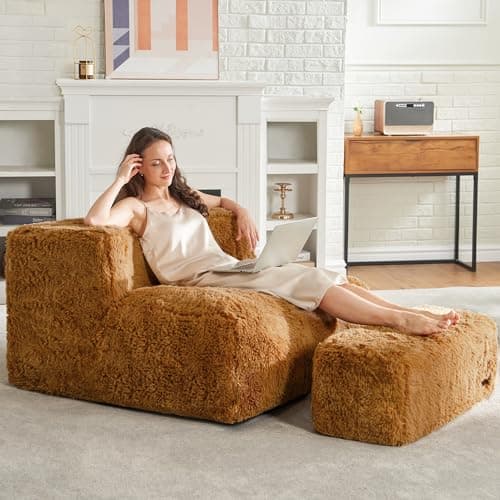 Hobestluk Grey Large Bean Bag Chair with Ottoman for Adults