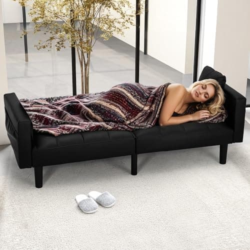 ECOTOUGE Convertible Futon Couch, Adjustable Back, Black