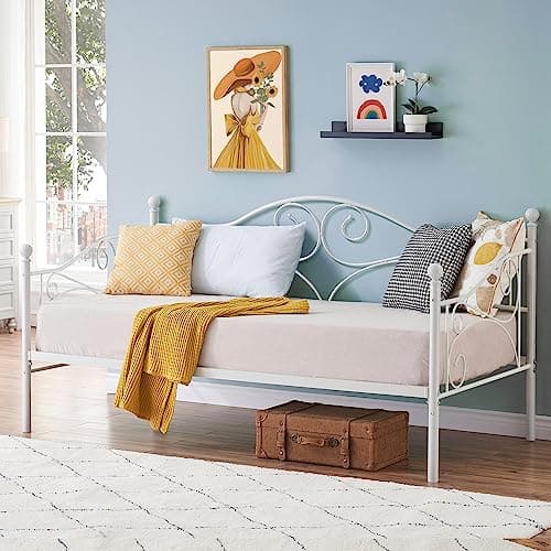 VECELO Metal Daybed Frame, Twin Size with Headboard & Slats Support